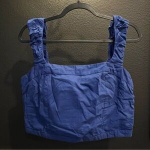 Free People Women’s Navy Blue Sleeveless Peasant Crop Top Blouse Size XL